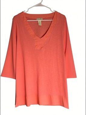 Caribbean Joe 2X 3/4 Sleeve Coral Orange Cotton Tunic Top
